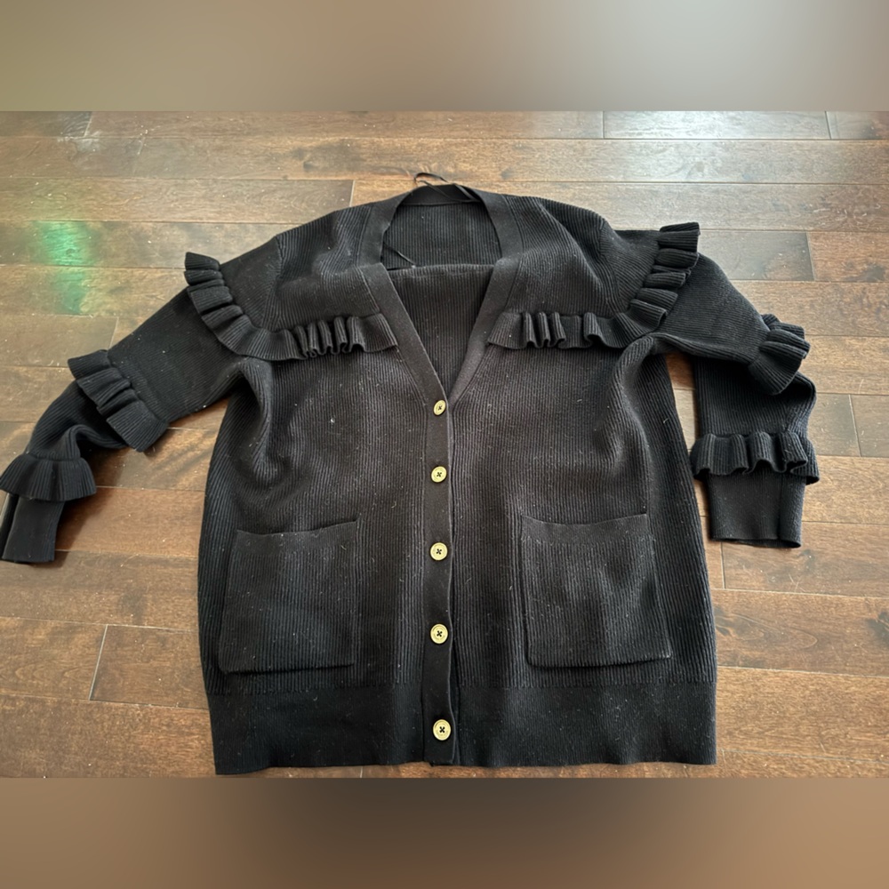 Michael Kors Black Ruffle Cardigan Sweater